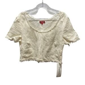 STAUD 100% Linen Cropped Top Sz L Minimalist Boho Classic